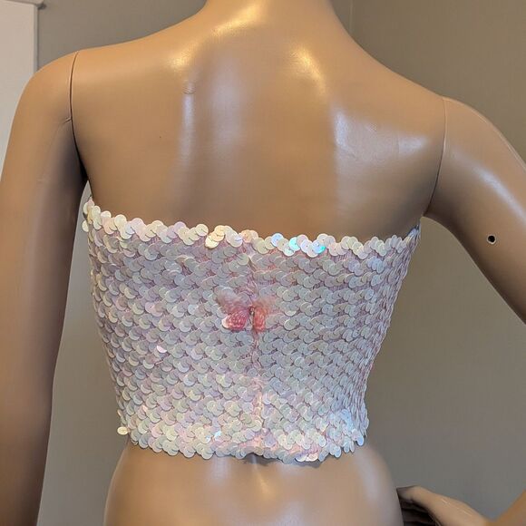 Vintage Y2K Jessica McClintock Tube Top Pink Sequin Butterfly Size S - Picture 3 of 9
